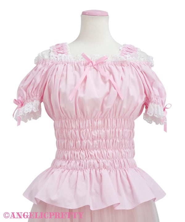 metamorphse ribbon switched puff sleeve t shirt - pink - 2011